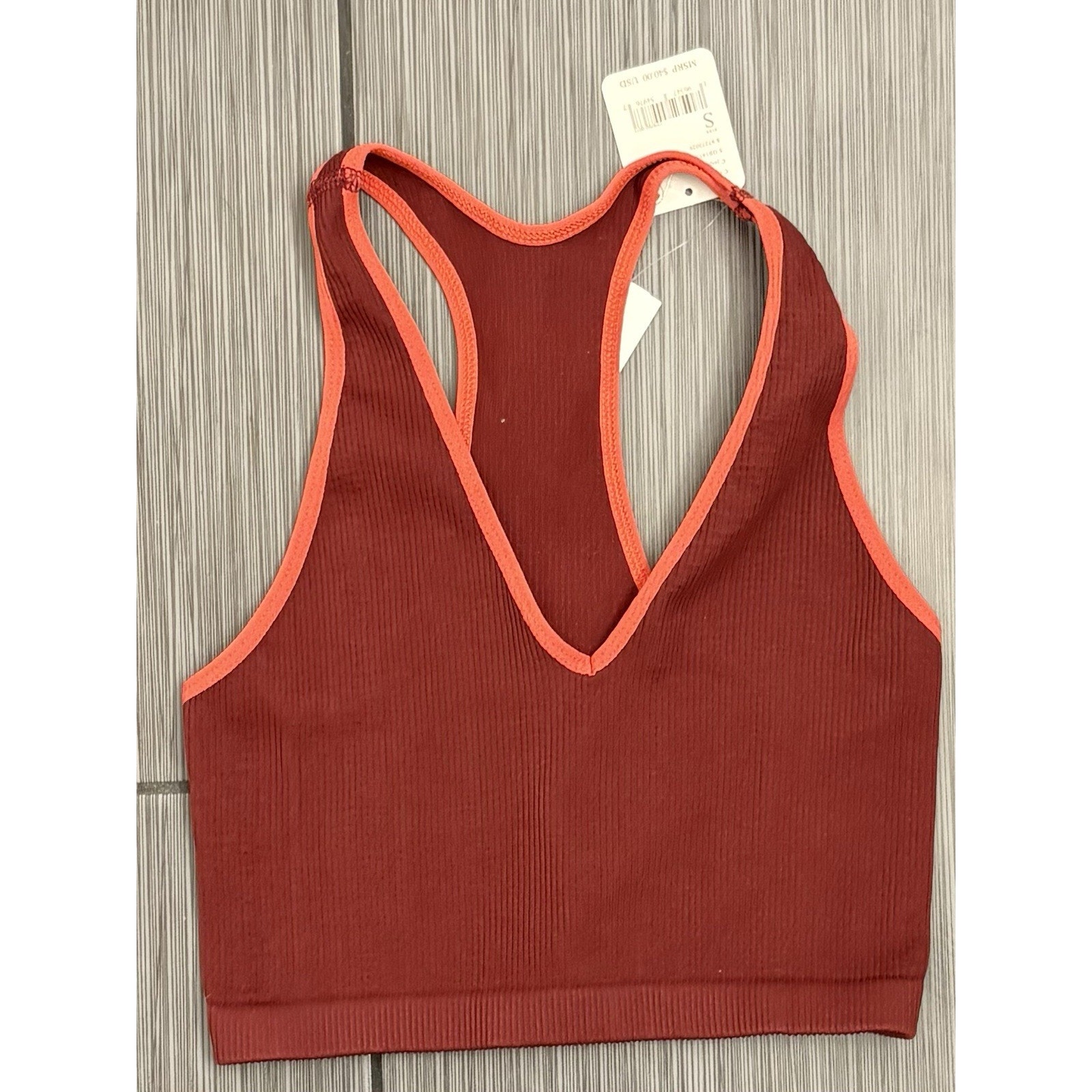 Fp Movement By Free People Tipped Free Throw Ribbed Top Red Size Small Nwt